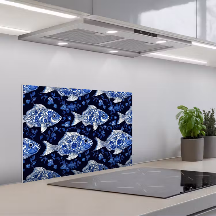 Spatscherm keuken - Vissen - Bloemen - Blauw — 5