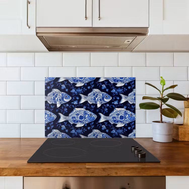 Spatscherm keuken - Vissen - Bloemen - Blauw — 6
