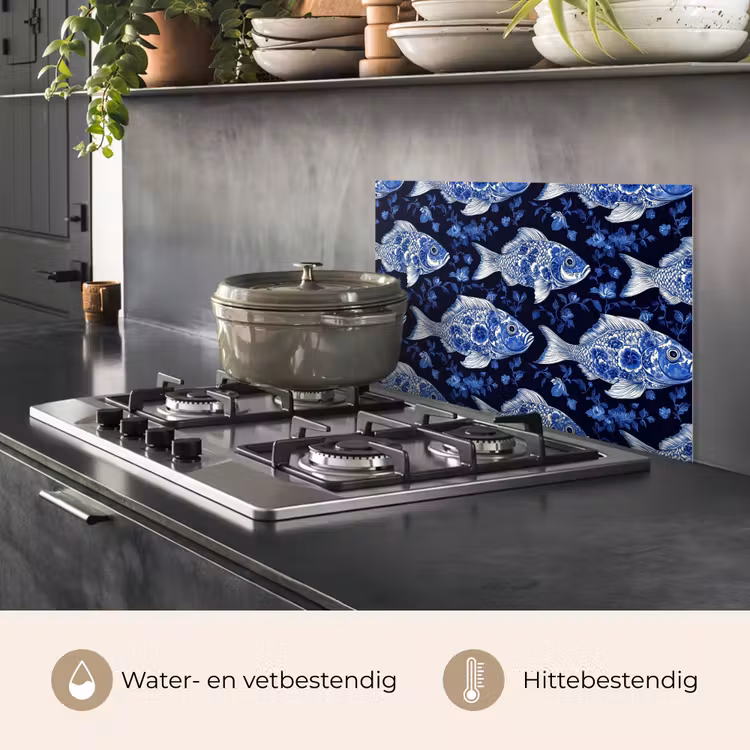 Spatscherm keuken - Vissen - Bloemen - Blauw — 7