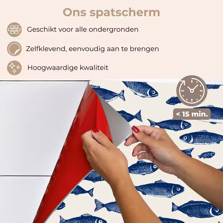 Spatscherm keuken - Vissen - Patroon - Blauw - Wit — 4