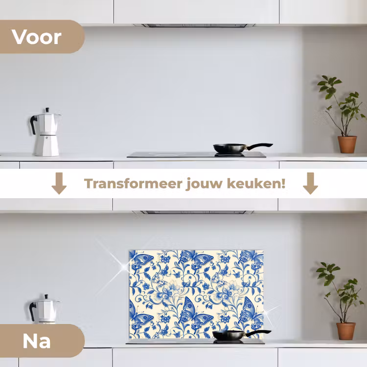 Spatscherm keuken - Vlinders - Bloemen - Blauw - Botanisch — 3