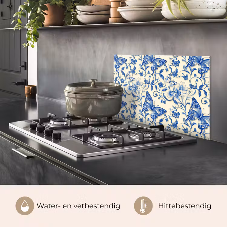 Spatscherm keuken - Vlinders - Bloemen - Blauw - Botanisch — 7