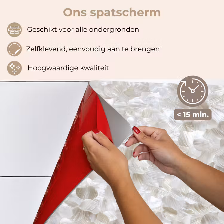 Spatscherm keuken - Wit - Penseelstreken - Reliëfeffect — 4