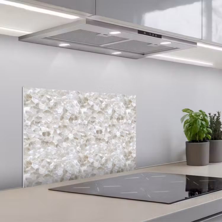 Spatscherm keuken - Wit - Penseelstreken - Reliëfeffect — 5