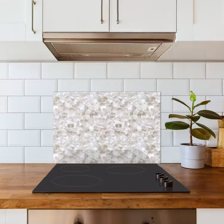 Spatscherm keuken - Wit - Penseelstreken - Reliëfeffect — 6