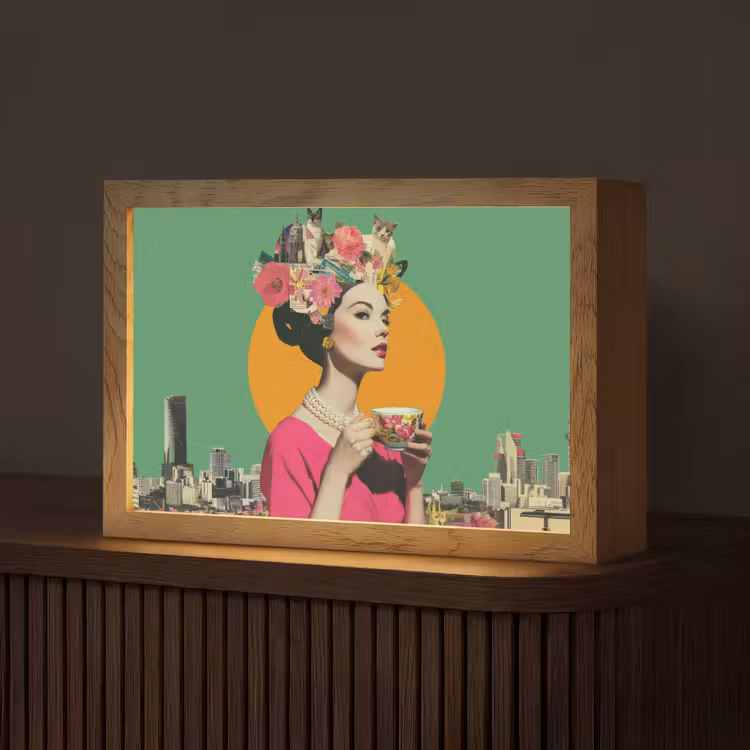 Tafellamp - Retro - Vrouw - Stad - Zon — 1