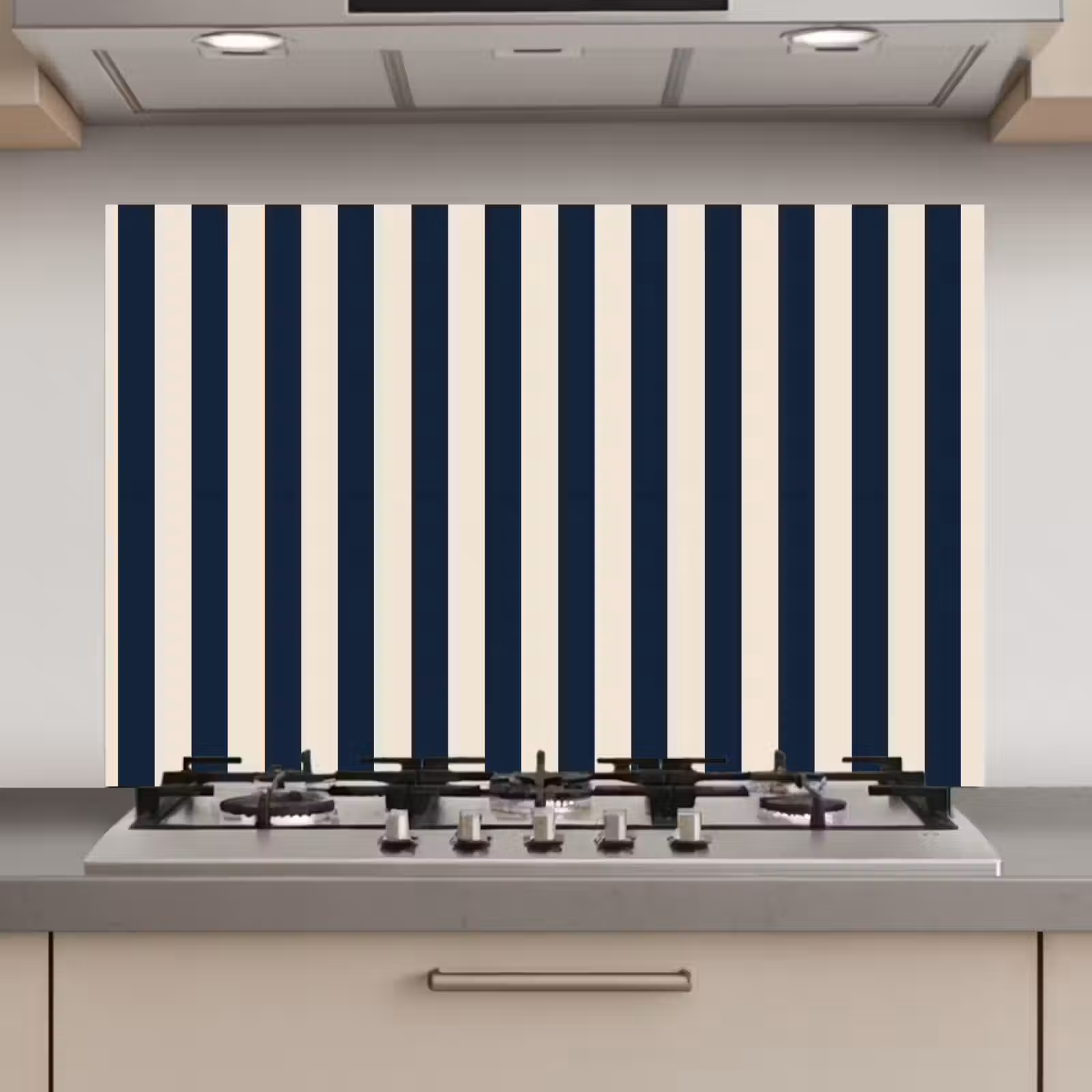 Spatscherm keuken - Verticale strepen - Blauw - Crème — 1