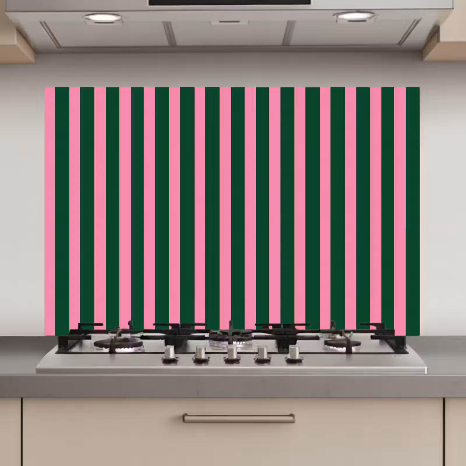 Spatscherm keuken - Verticale strepen - Groen - Roze — 1