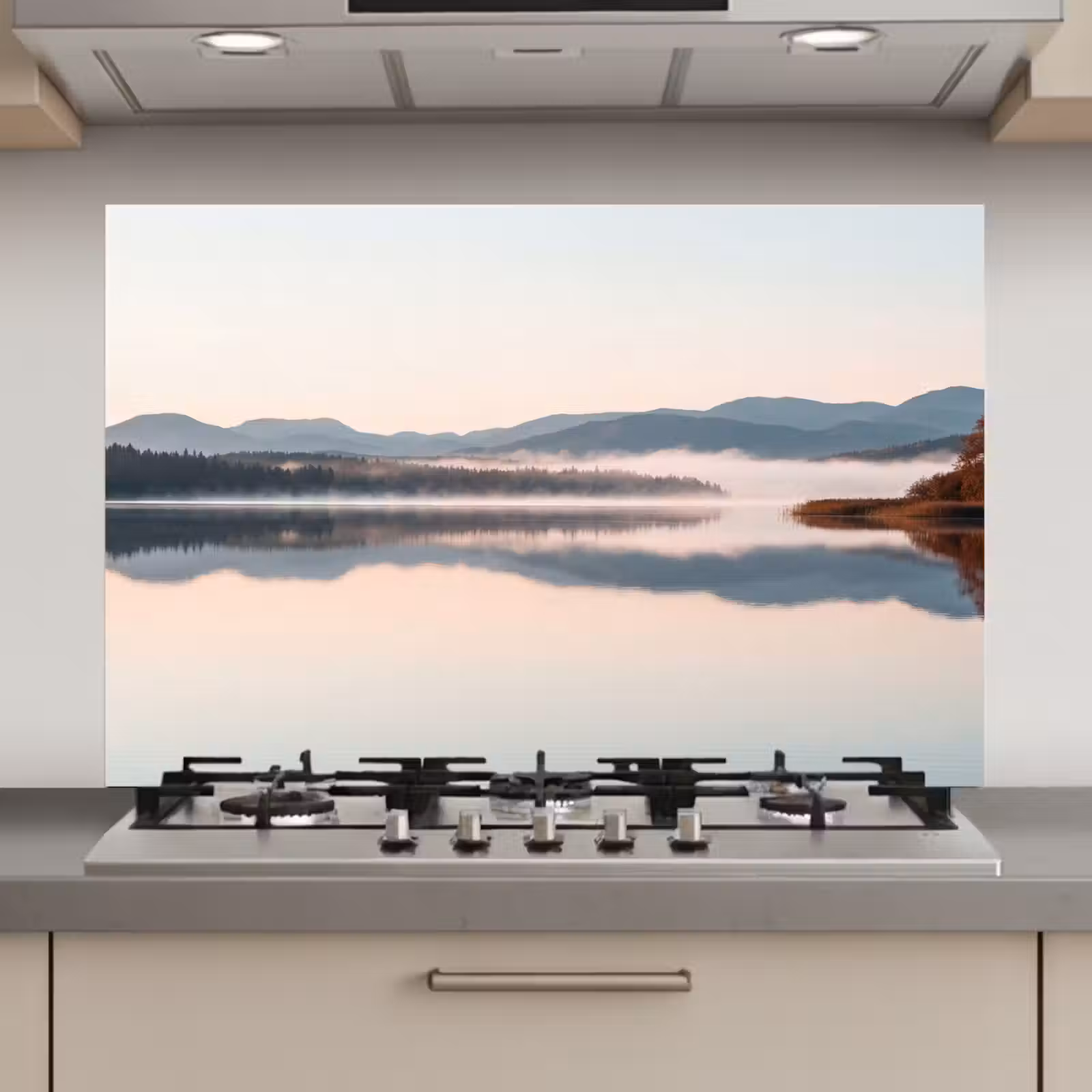 Spatscherm keuken - Water - Bomen - Mistlaag — 1