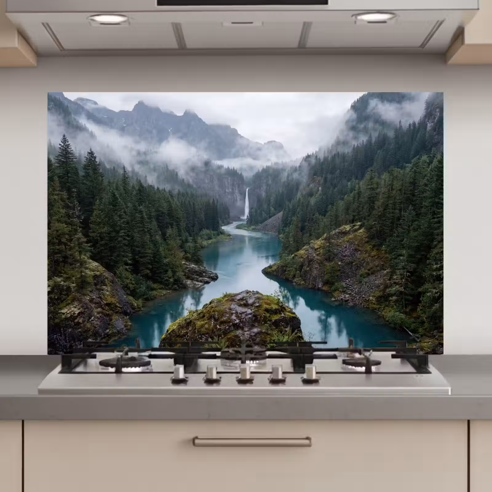 Spatscherm keuken - Waterval - Bomen - Bergen — 1