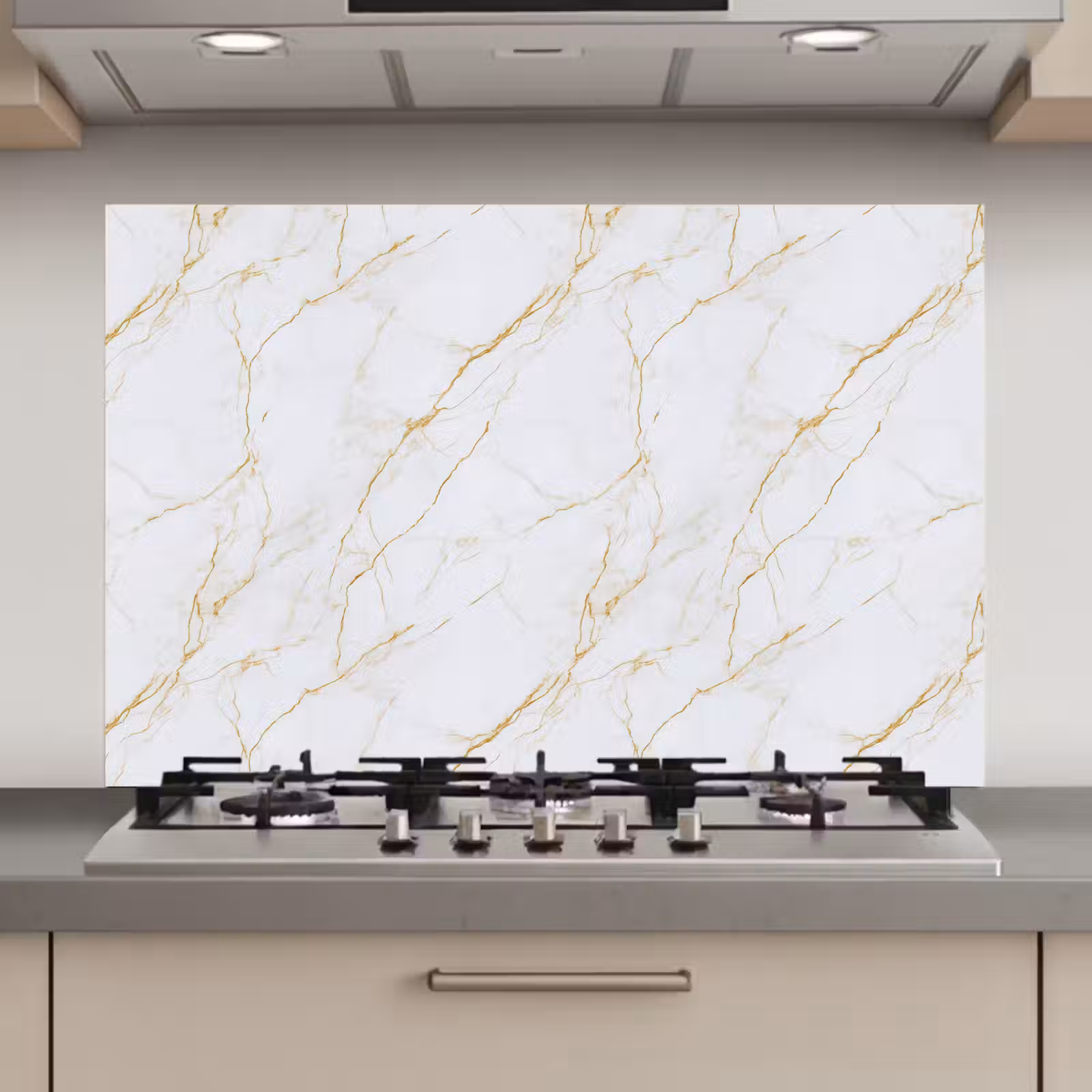 Spatscherm keuken - Wit - Marmer - Goud - Luxueus — 1