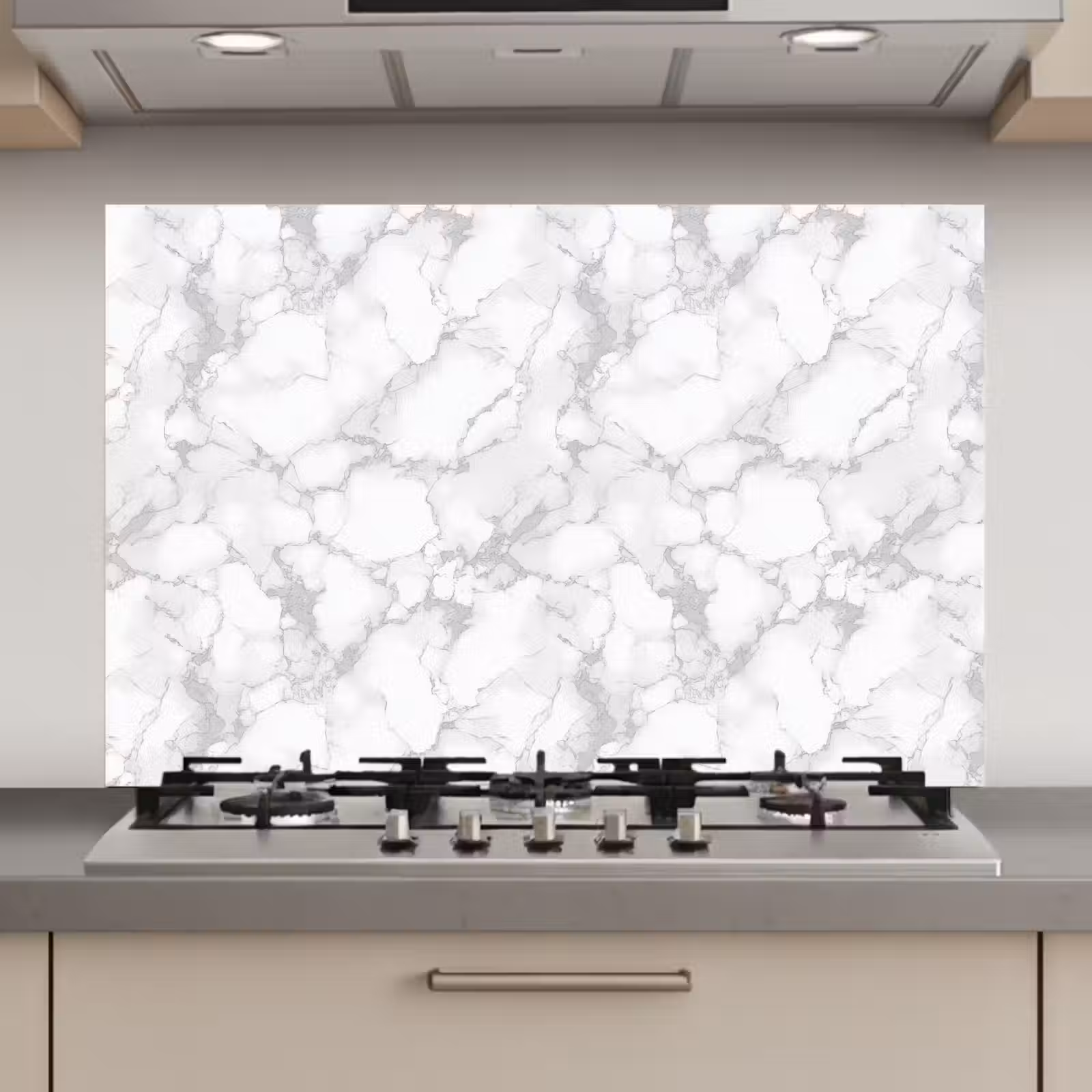 Spatscherm keuken - Wit - Marmer - Grijs — 1
