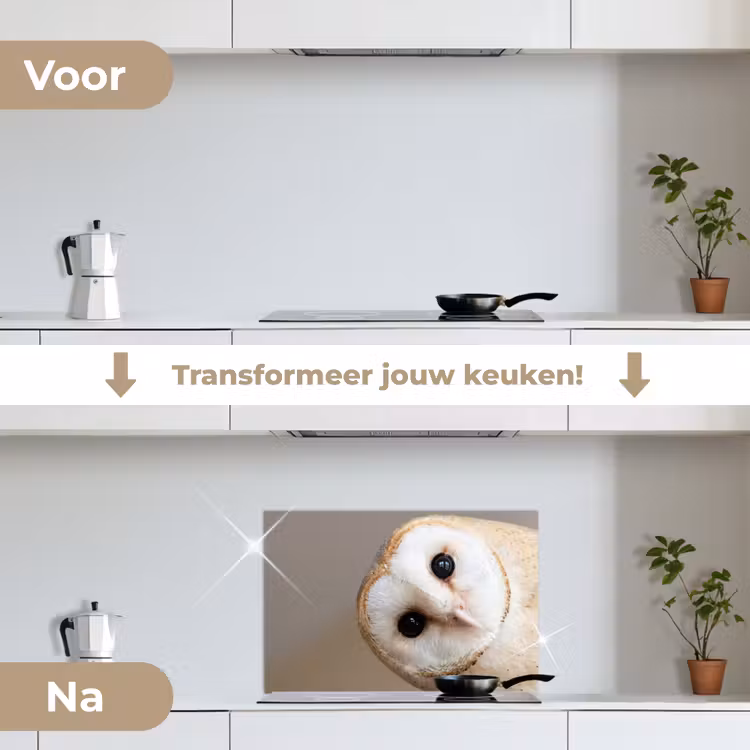Spatscherm keuken - Uil - Bruin - Wit — 3
