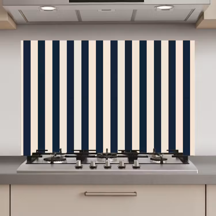 Spatscherm keuken - Verticale strepen - Blauw - Crème — 1