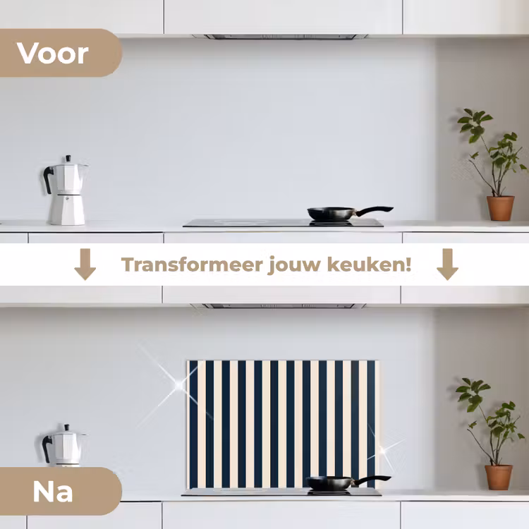 Spatscherm keuken - Verticale strepen - Blauw - Crème — 3