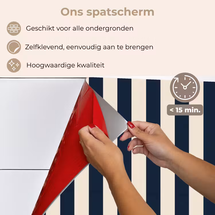 Spatscherm keuken - Verticale strepen - Blauw - Crème — 4