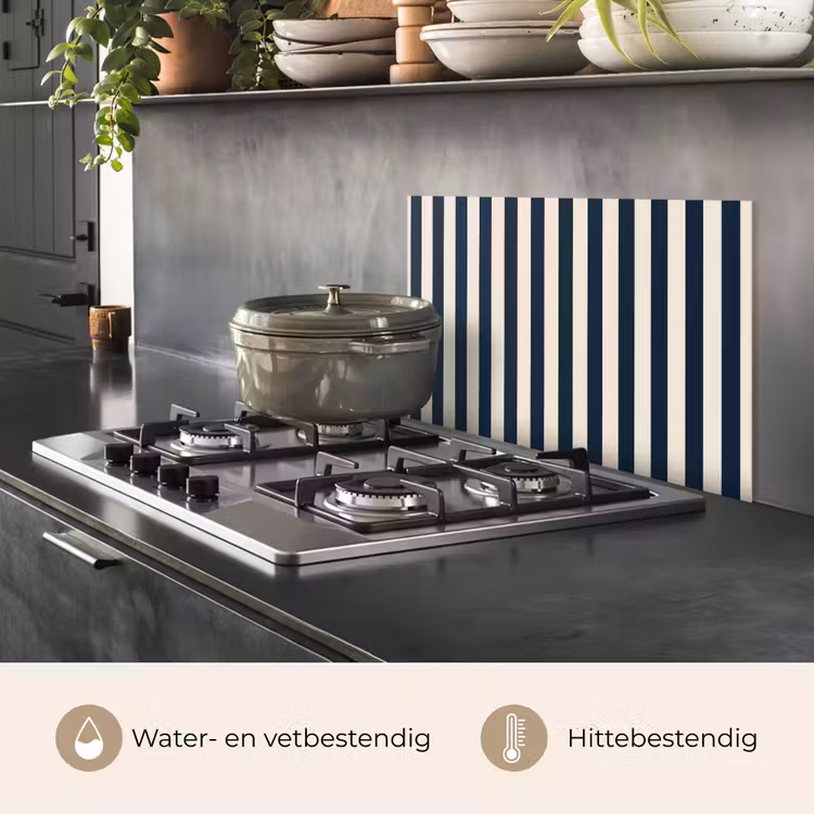 Spatscherm keuken - Verticale strepen - Blauw - Crème — 7