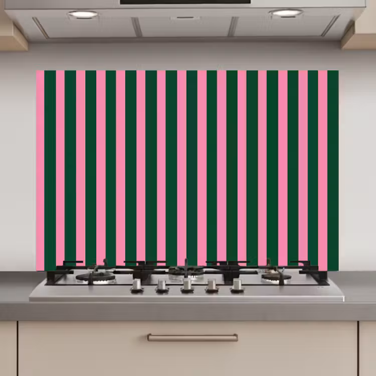 Spatscherm keuken - Verticale strepen - Groen - Roze — 1