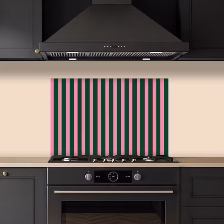 Spatscherm keuken - Verticale strepen - Groen - Roze — 2