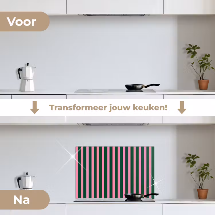 Spatscherm keuken - Verticale strepen - Groen - Roze — 3