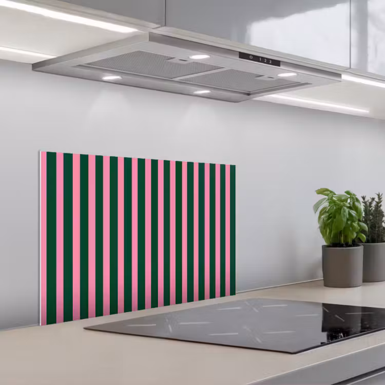 Spatscherm keuken - Verticale strepen - Groen - Roze — 5