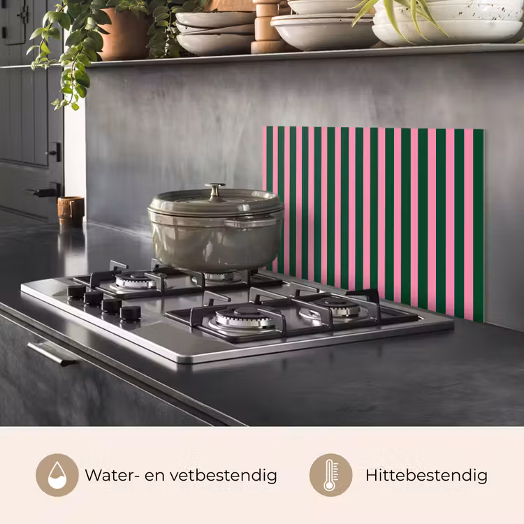 Spatscherm keuken - Verticale strepen - Groen - Roze — 7