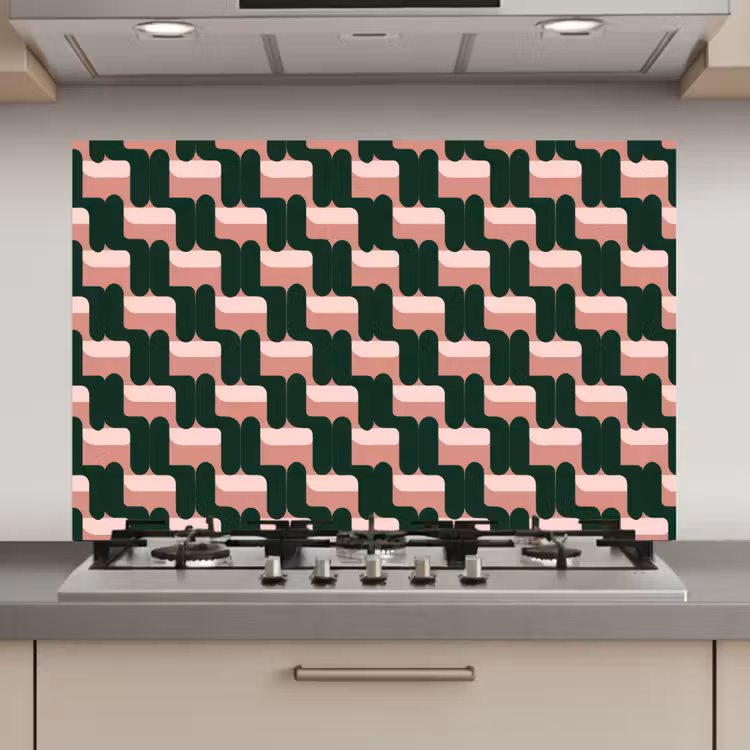 Spatscherm keuken - Vlechtpatroon - Groen - Roze - Geometrisch — 1