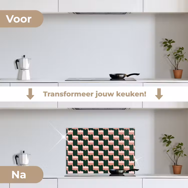 Spatscherm keuken - Vlechtpatroon - Groen - Roze - Geometrisch — 3