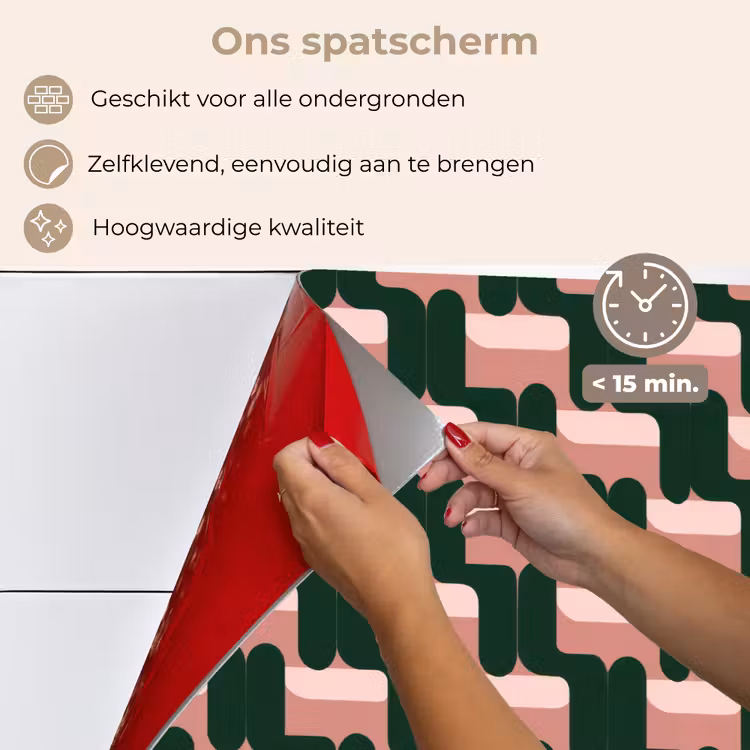 Spatscherm keuken - Vlechtpatroon - Groen - Roze - Geometrisch — 4