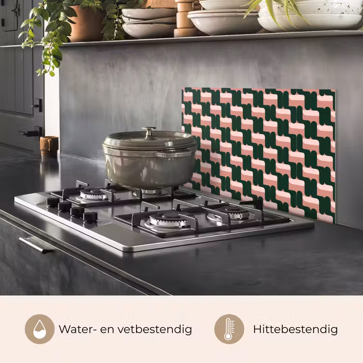 Spatscherm keuken - Vlechtpatroon - Groen - Roze - Geometrisch — 7