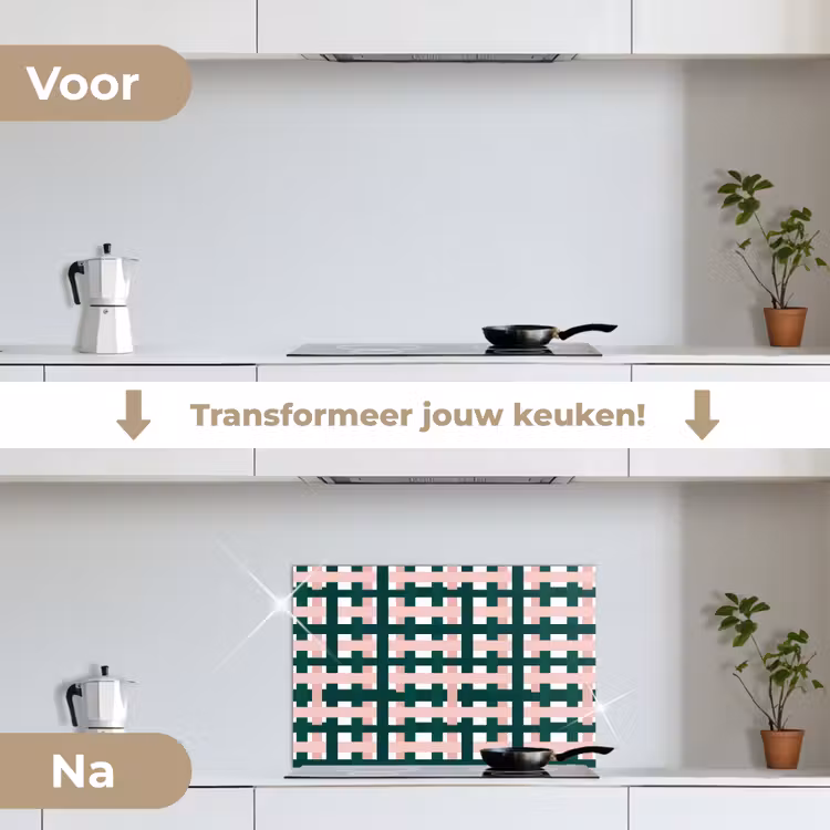 Spatscherm keuken - Vlechtpatroon - Groen - Roze - Grafisch — 3