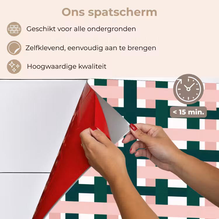 Spatscherm keuken - Vlechtpatroon - Groen - Roze - Grafisch — 4