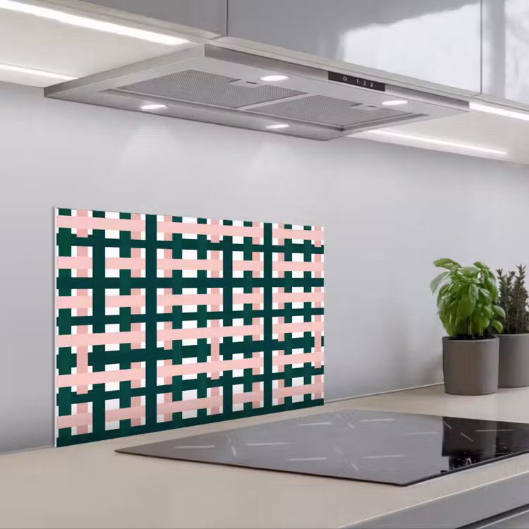 Spatscherm keuken - Vlechtpatroon - Groen - Roze - Grafisch — 5