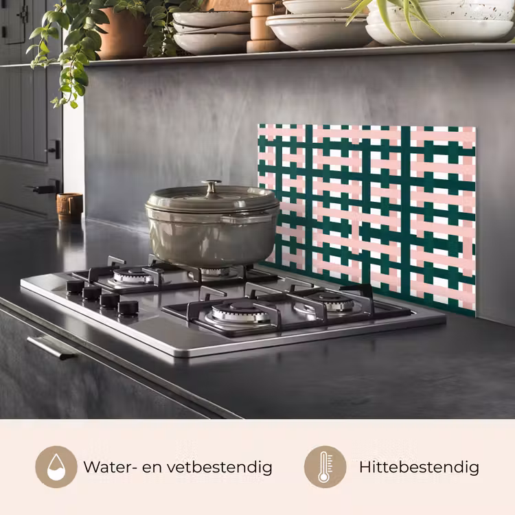 Spatscherm keuken - Vlechtpatroon - Groen - Roze - Grafisch — 7