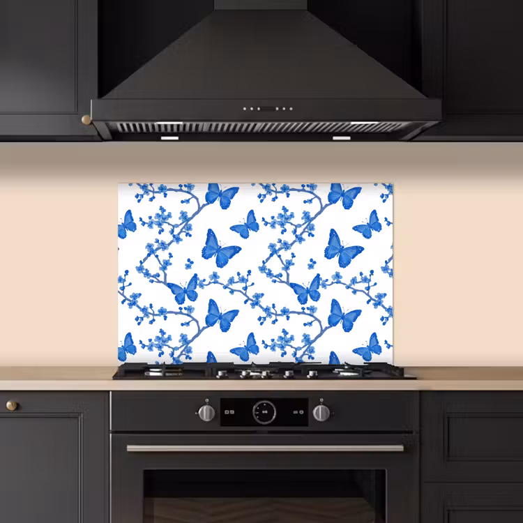 Spatscherm keuken - Vlinder - Bloemen - Blauw — 2