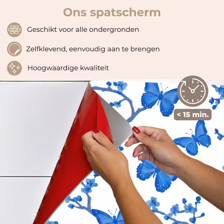 Spatscherm keuken - Vlinder - Bloemen - Blauw — 4