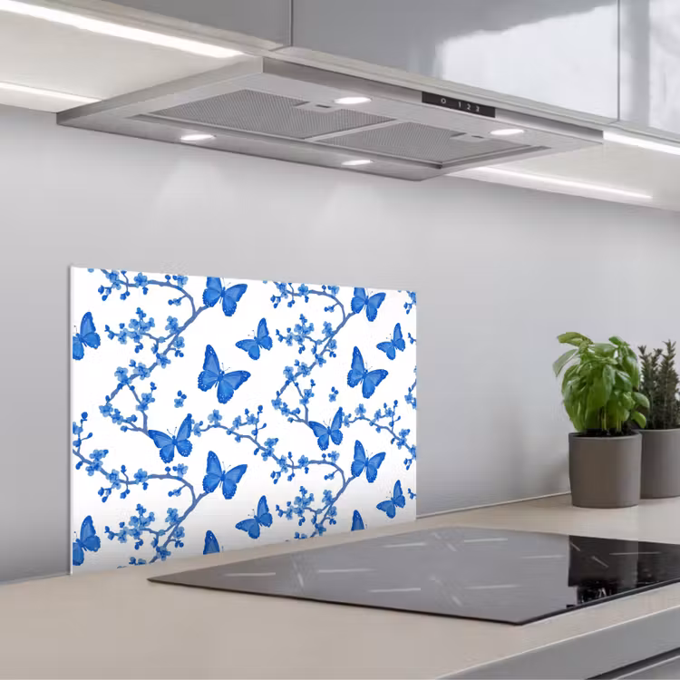 Spatscherm keuken - Vlinder - Bloemen - Blauw — 5