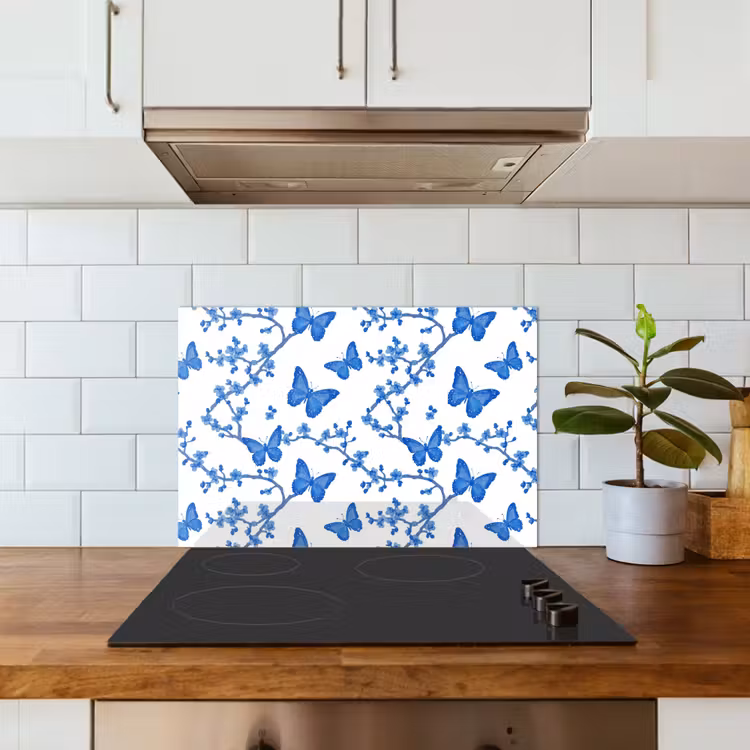 Spatscherm keuken - Vlinder - Bloemen - Blauw — 6