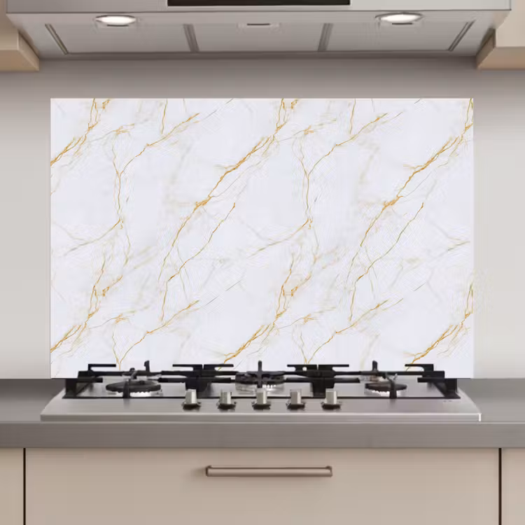 Spatscherm keuken - Wit - Marmer - Goud - Luxueus — 1