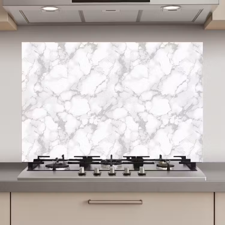 Spatscherm keuken - Wit - Marmer - Grijs — 1