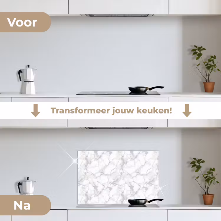 Spatscherm keuken - Wit - Marmer - Grijs — 3