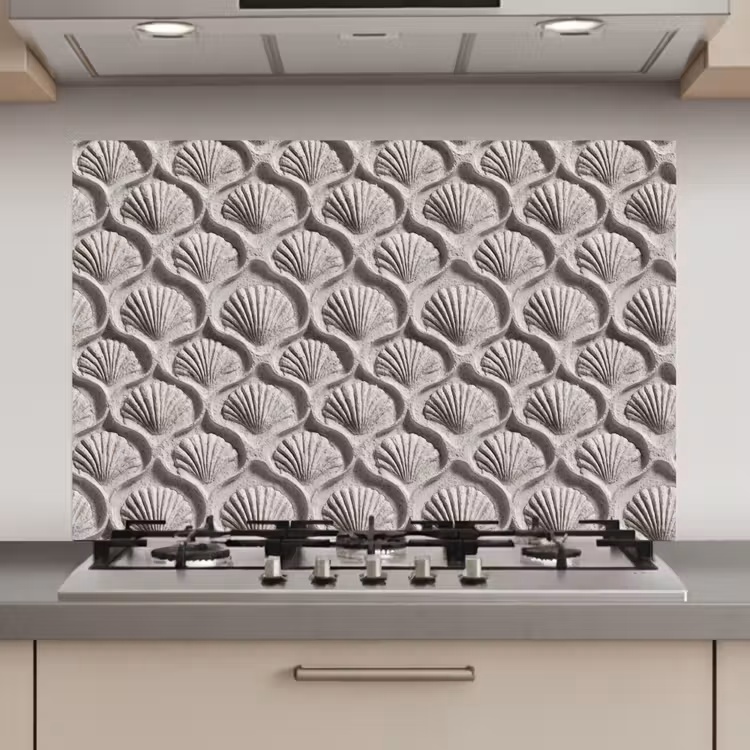Spatscherm keuken - Zand - Schelpenvorm - Grijs — 1