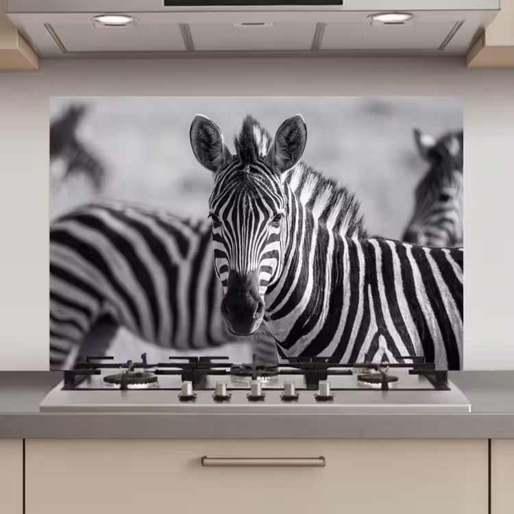 Spatscherm keuken - Zebra's - Zwart - Wit — 1