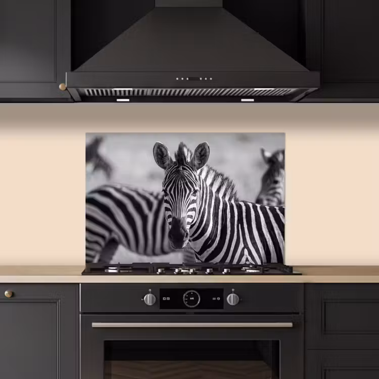 Spatscherm keuken - Zebra's - Zwart - Wit — 2