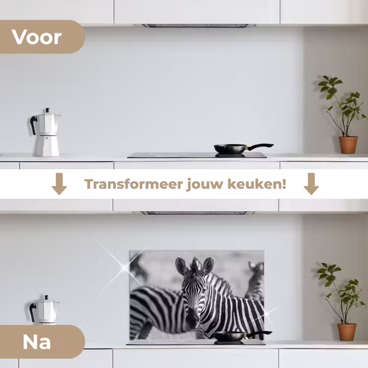 Spatscherm keuken - Zebra's - Zwart - Wit — 3