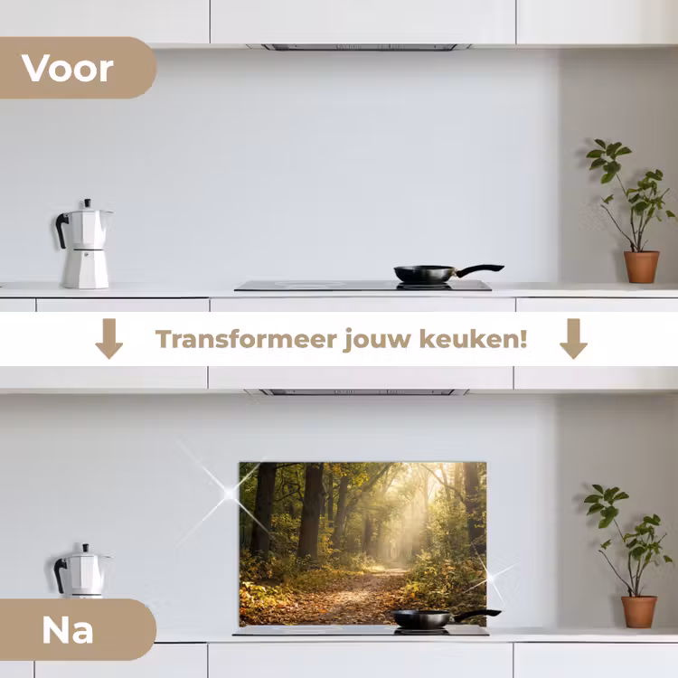 Spatscherm keuken - Zonlicht - Bospad - Bomen — 3
