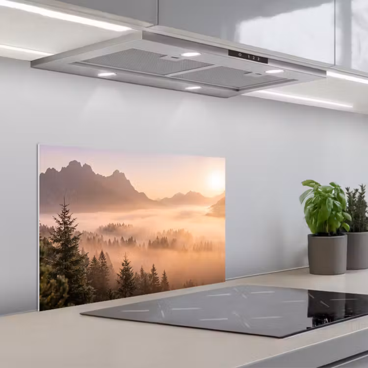 Spatscherm keuken - Zonlicht - Mist - Bergen - Bomen — 5
