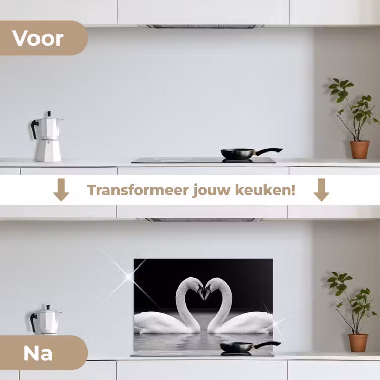 Spatscherm keuken - Zwanen - Hart - Zwart - Wit — 3