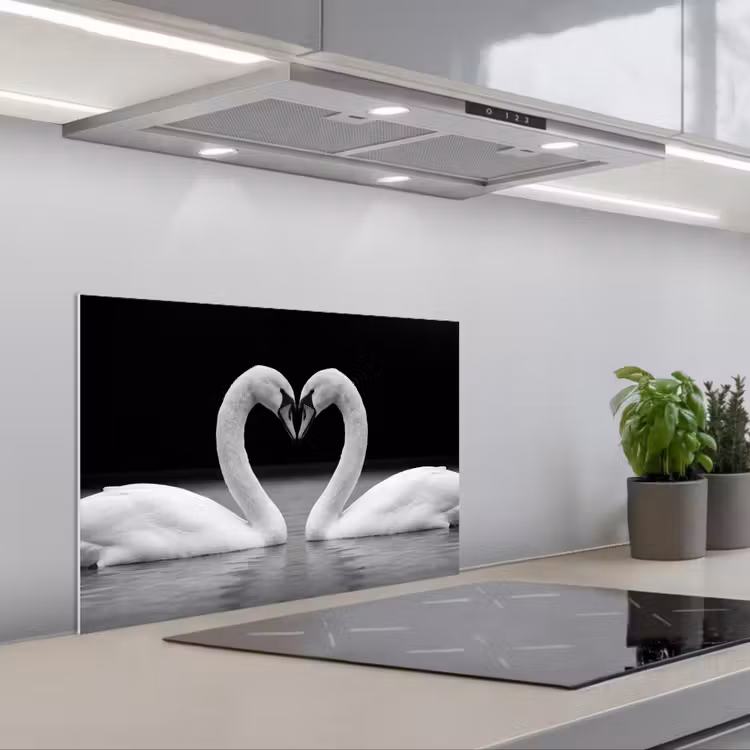 Spatscherm keuken - Zwanen - Hart - Zwart - Wit — 5
