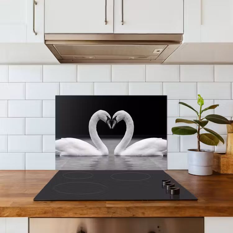 Spatscherm keuken - Zwanen - Hart - Zwart - Wit — 6